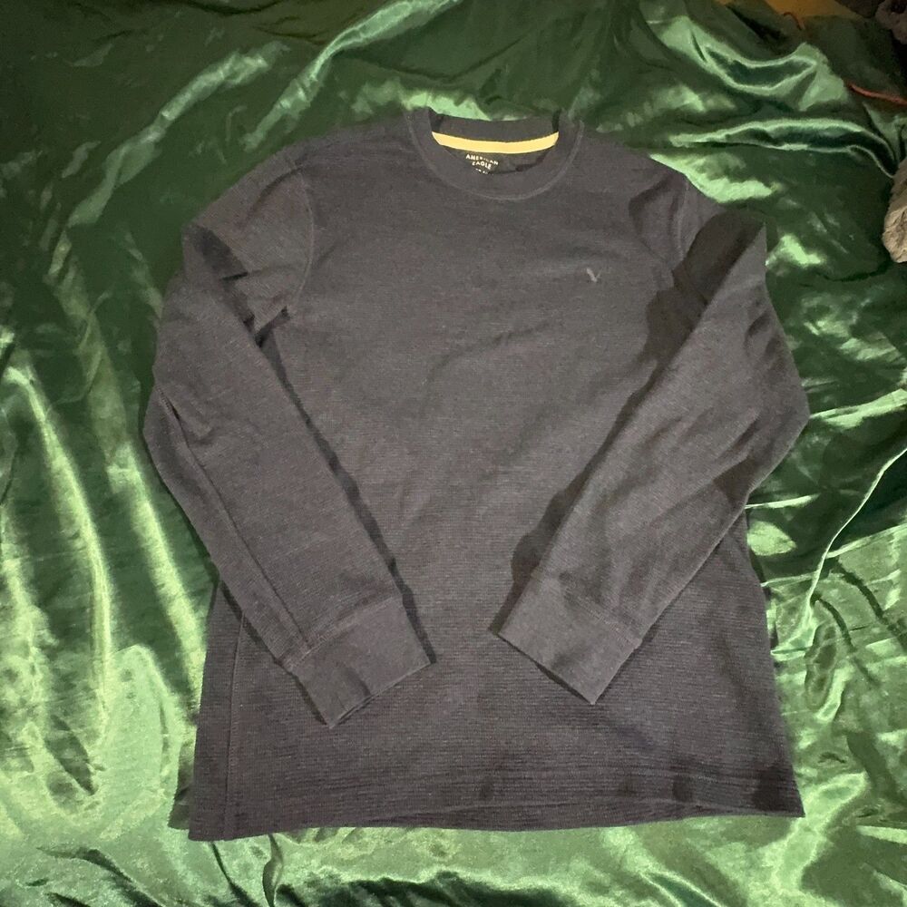 American Eagle Super Soft Thermal Waffle Shirt - Navy S